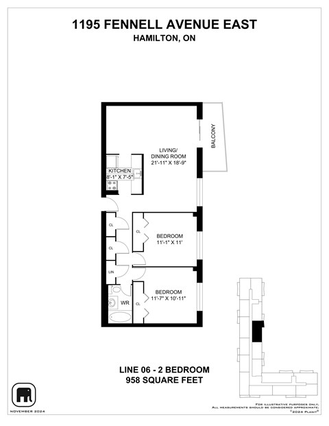 A floor plan for a home at 1195 Fennell Avenue East in Hamilton, Ontario.